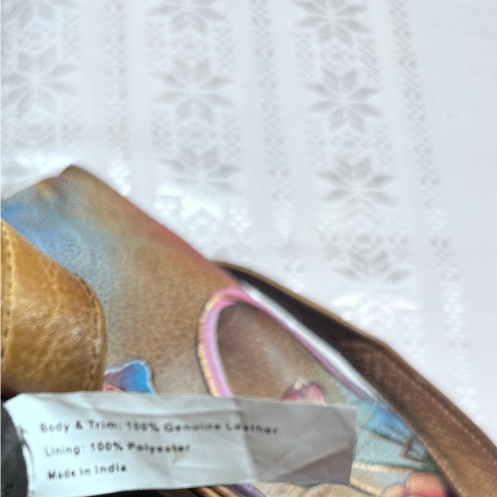 Anuschka Hand Painted Leather Shoulder/Tote Bag Floral Butterfly Art Purse - Picture 6 of 12